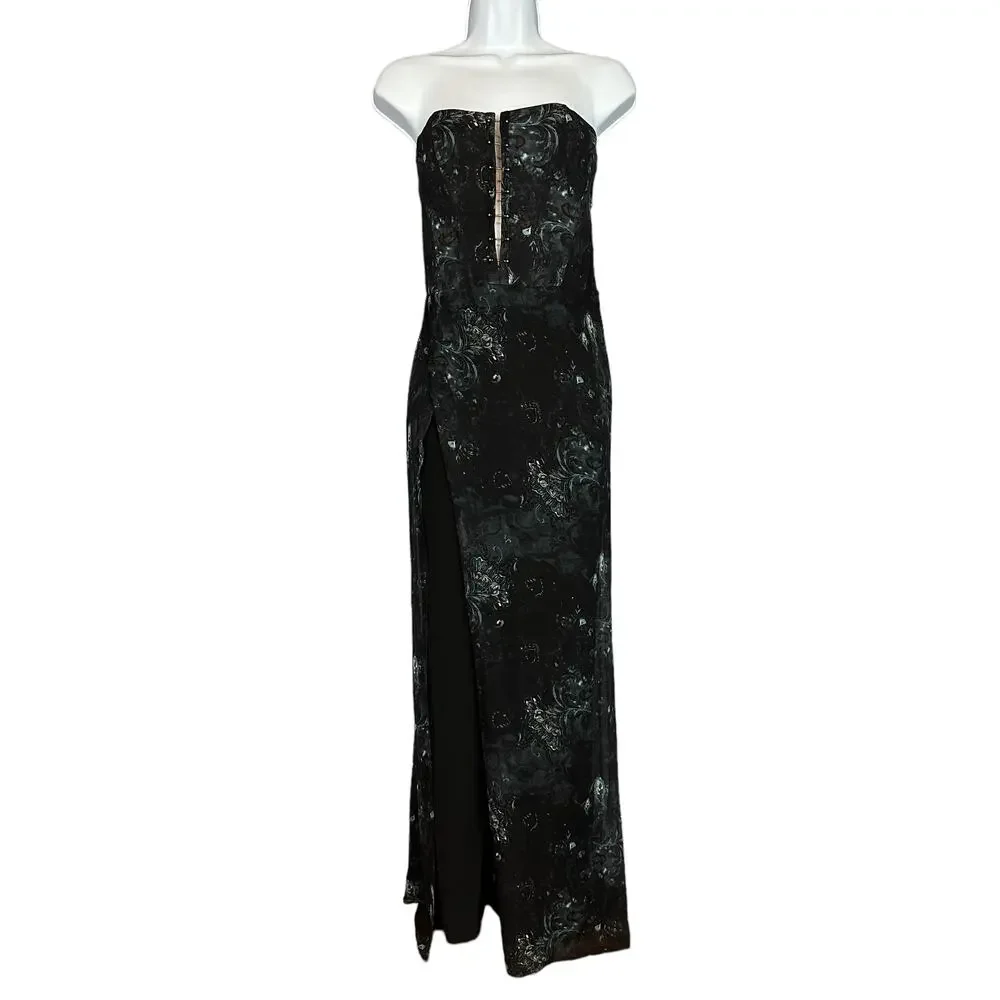 Haute Hippie Black Cocktail Jumpsuit Size 8 Silk Chiffon Bustier Designer Y2K - Picture 4 of 8